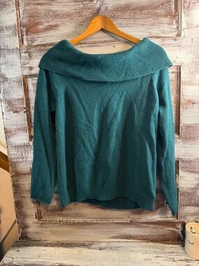 Anthropologie Off-Shoulder Sweater in Teal Green